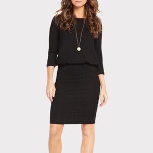 Sundry for Evereve Black Natalia Metallic Stitch Rouched Dress Size 3 Large Knee